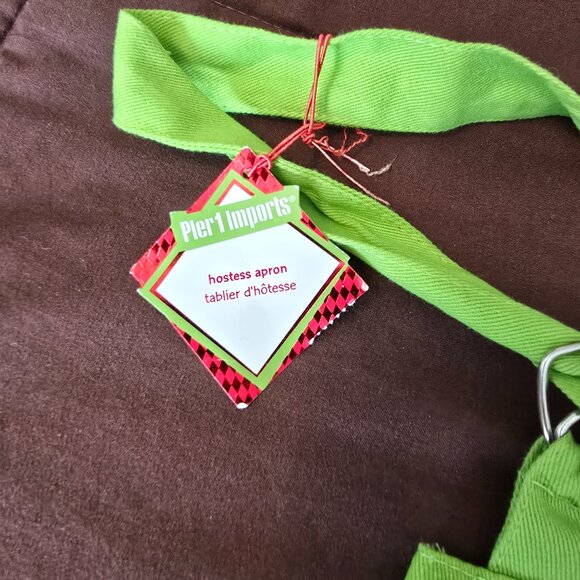 NEW NWT Pier One Holiday Christmas Green Elf Cooking Baking Apron Sparkles! Bell - Picture 3 of 11